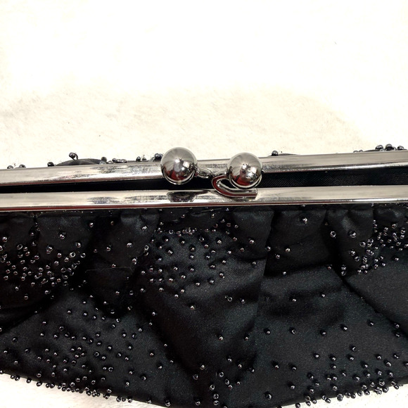 Express Black Bead Clutch Wedding Eventing Handbags Black Beaded Purse - Picture 5 of 16